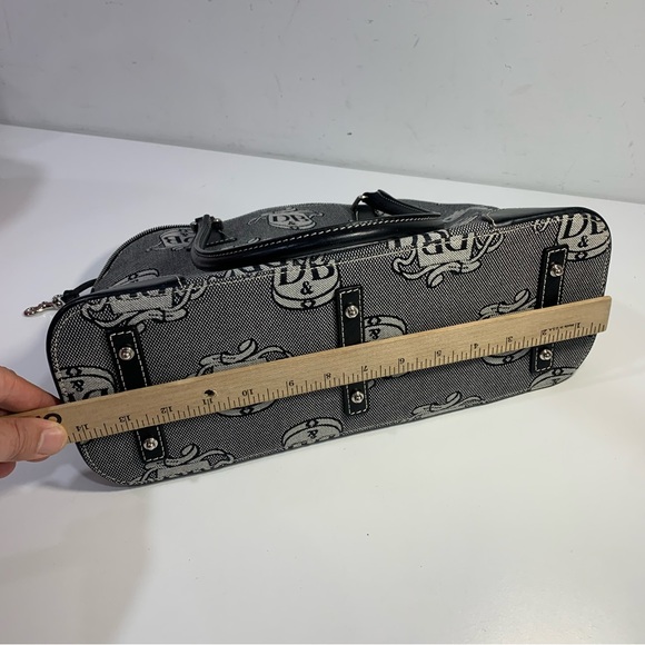 Dooney & Bourke Grey Donegal Crest Domed Satchel Black Leather Double Handles - Picture 12 of 16